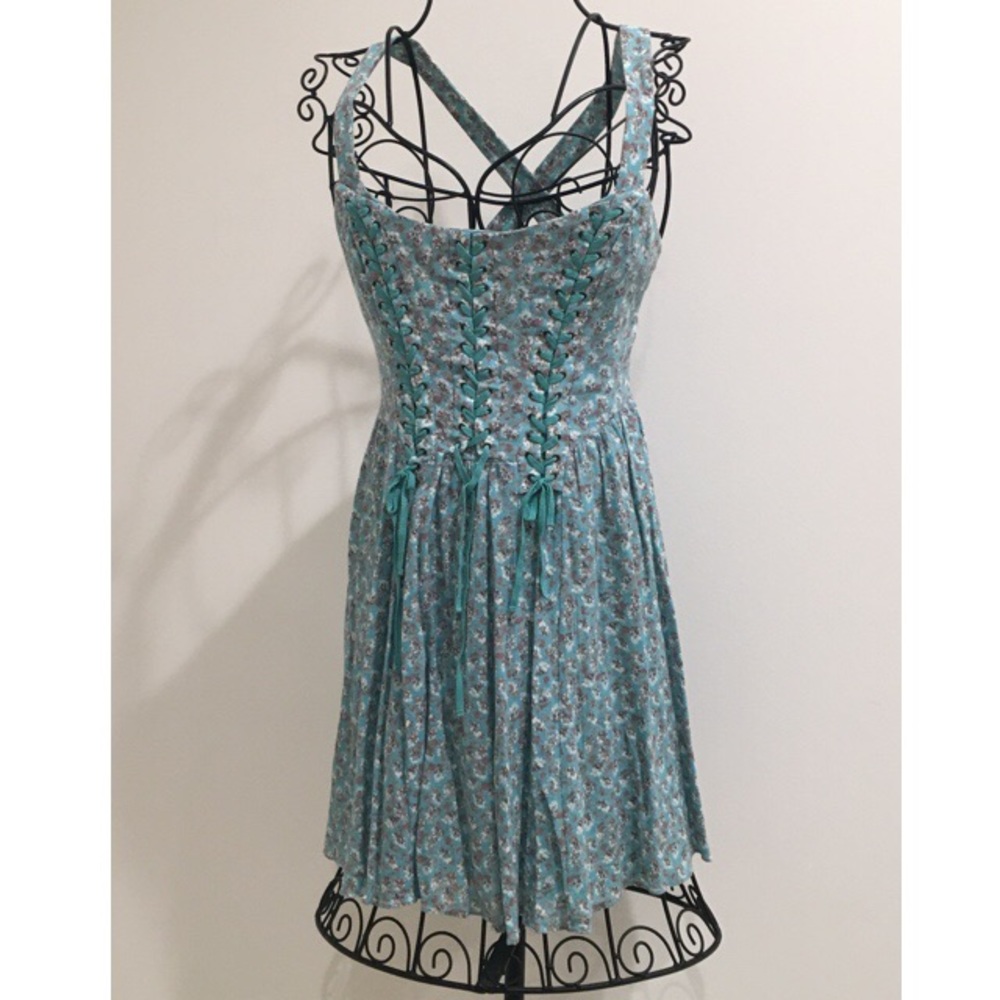 Free People Turquoise Dress floral size 0 corset Renaissance XS